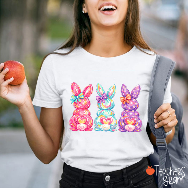 Bright Color Bunnies Easter Vibe Teacher T-Shirt