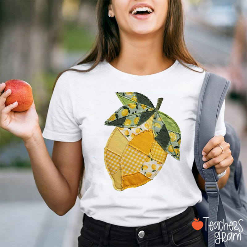 Faux Quilted Patchwork Lemon Teacher T-Shirt