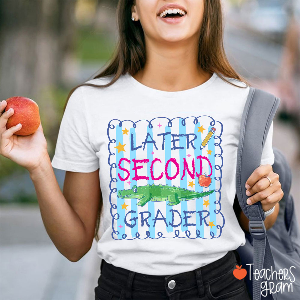 Personalized Grade Preppy Striped Later Teacher T-Shirt