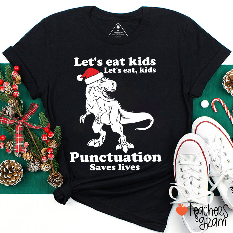 Christmas Dinosaur Punctuation Teacher T-Shirt