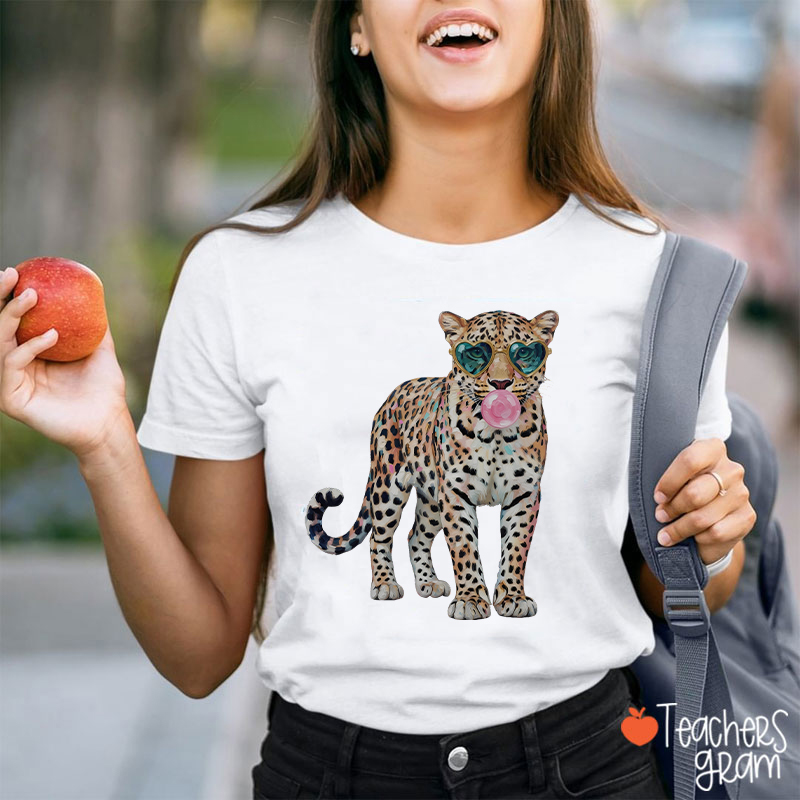Leopard Bubblegum Sunglasses Teacher T-Shirt