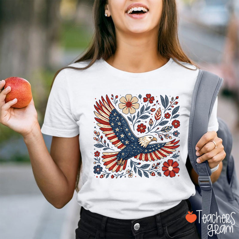Patriotic Eagle Floral Teacher T-Shirt