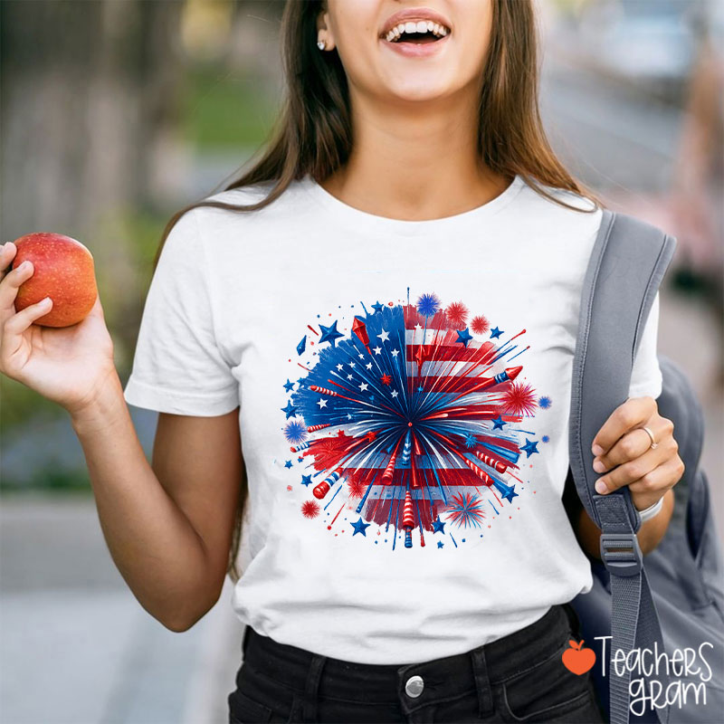 USA Firework Independence Day Teacher T-Shirt