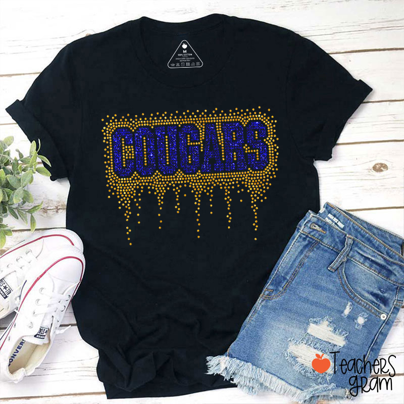 Personalized Mascot Drip Faux Rhinestone Teacher T-Shirt