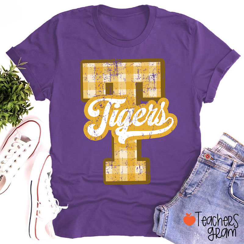 Personalized Mascot Sport Gingham Varsity Teacher T-Shirt