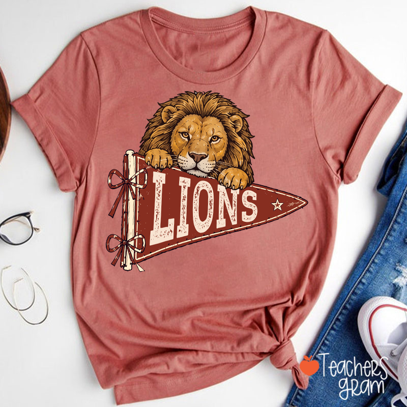 Personalized Mascot Team Name Vintage Pennant Bow Star Teacher T-Shirt