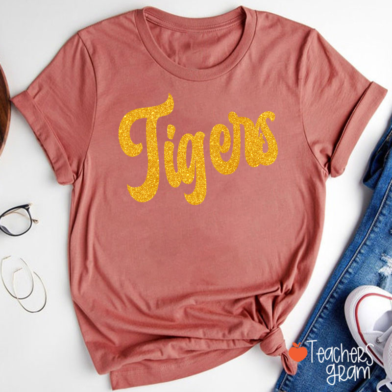 Personalized Glitter Script Teacher T‑Shirt