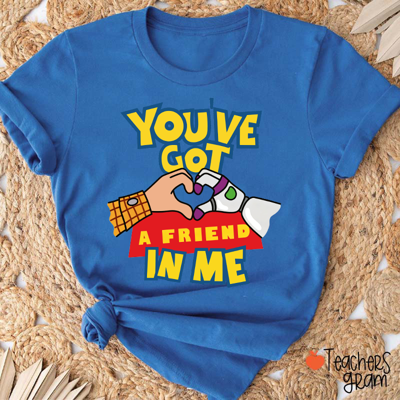 You've Got A Friend In Me Cartoon Cowboy Astronaut Hand Heart Friendship Teacher T-Shirt