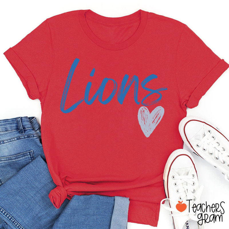 Personalized Mascot Sport Handwritten Heart Teacher T‑Shirt