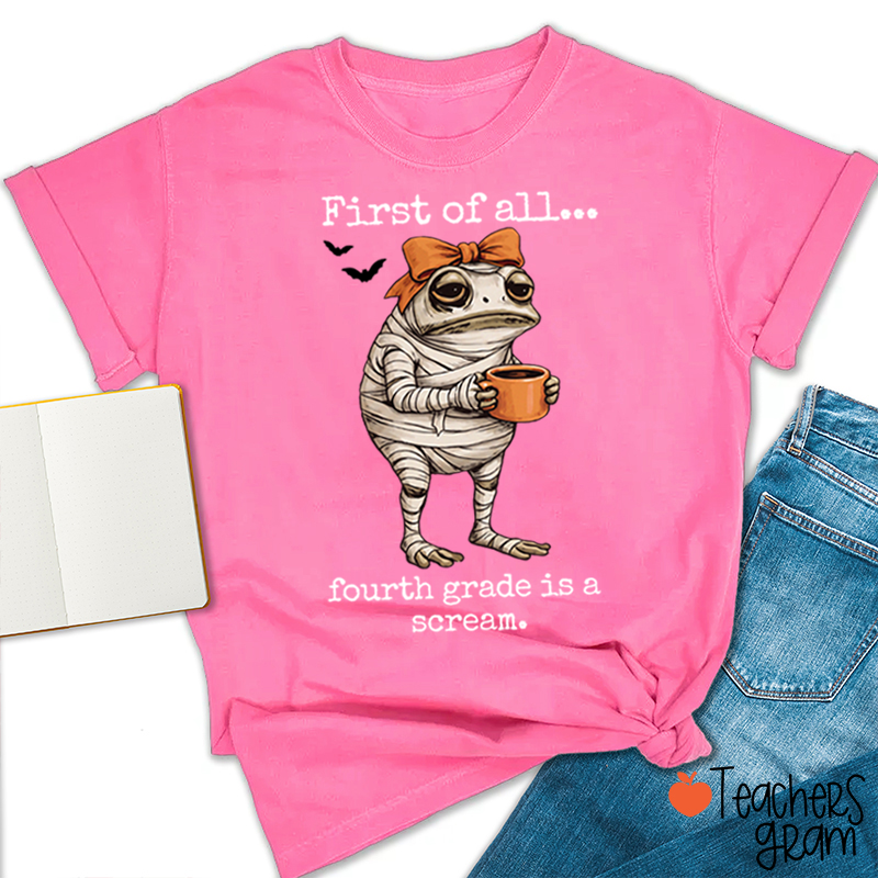 Personalized Grade Funny Frog Monster Character Bat Teacher T‑Shirt