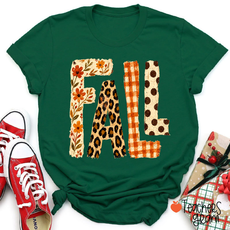Vintage Patchwork Fall Letter Teacher T‑Shirt