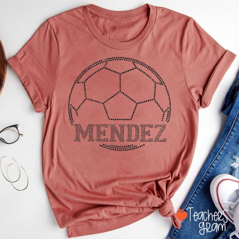 Personalized Color Text Football Sparkling Teacher T‑Shirt