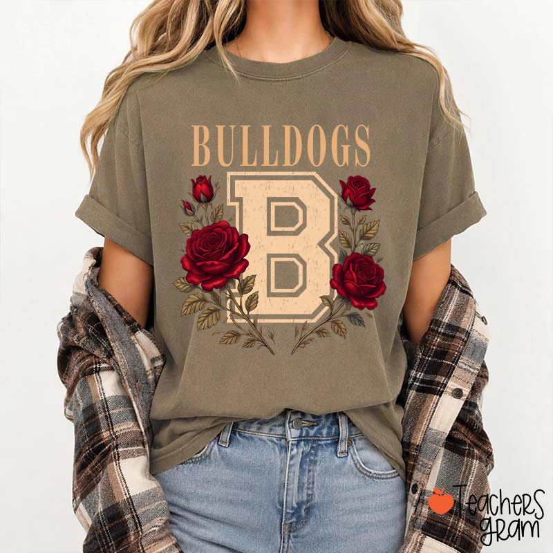 Personalized Mascot Sport Floral Initial Letter Teacher T‑Shirt