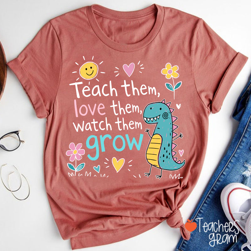 Cute Dinosaur Flower Quote Graphic Teacher T-Shirt