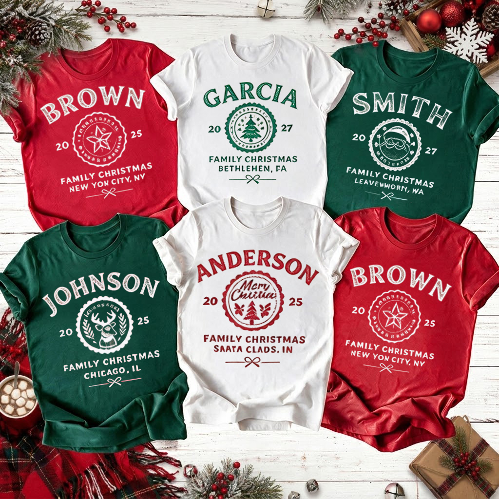 Personalized Vintage Family Christmas Crest Teacher T-Shirt