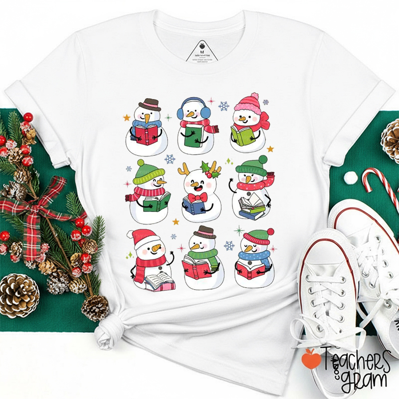Snowman Reading Books Teacher T-Shirt
