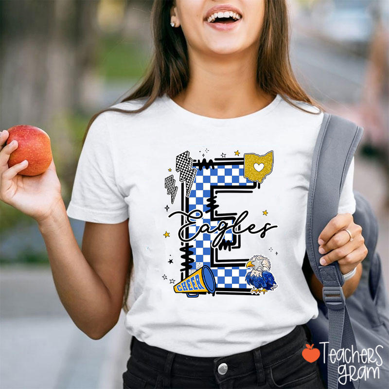Personalized Mascot Initials Checkered School Spirit Teacher T-Shirt