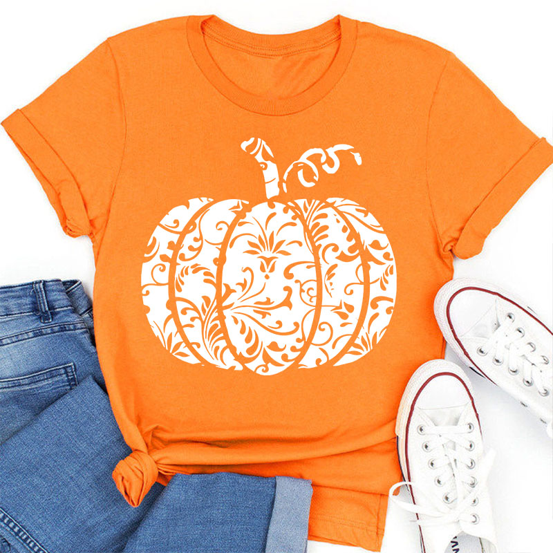 Floral Pumpkin Teacher T-Shirt