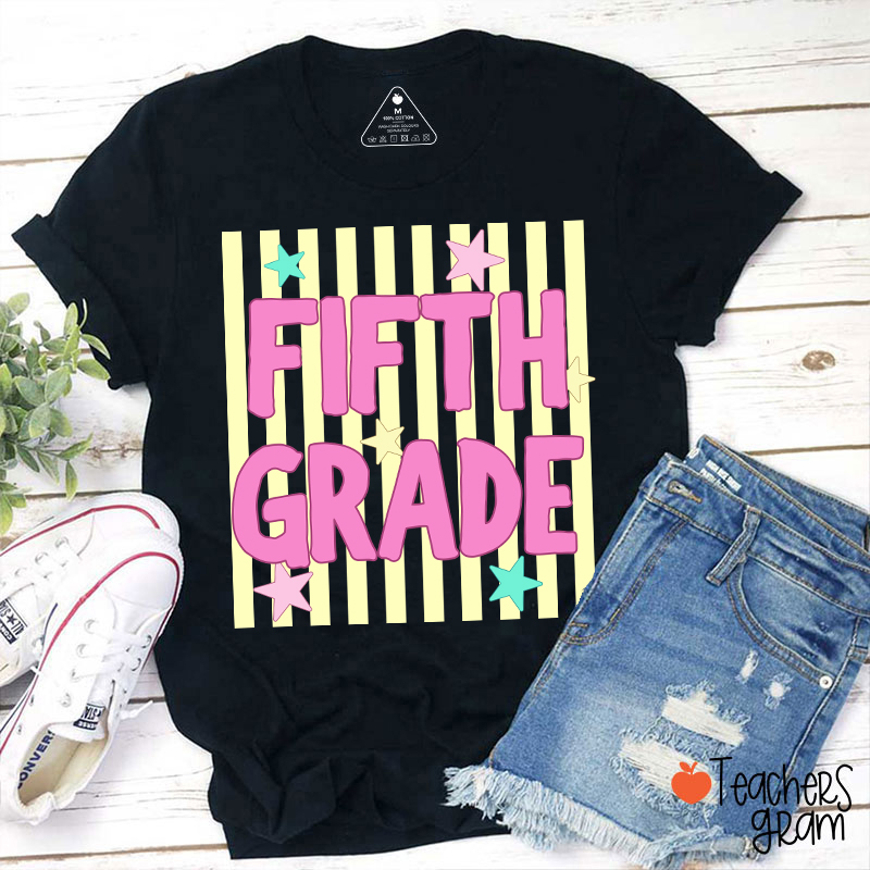 Personalized Grade Preppy Stripes Appreciation Teacher T-Shirt