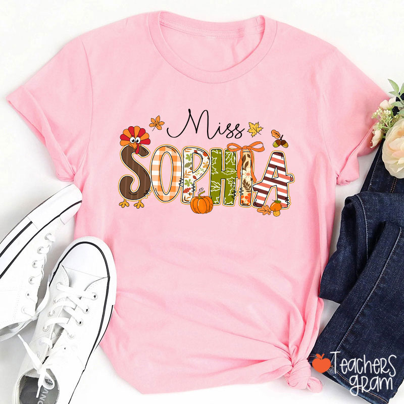 Personalized Name Turkey Season Teacher T-Shirt