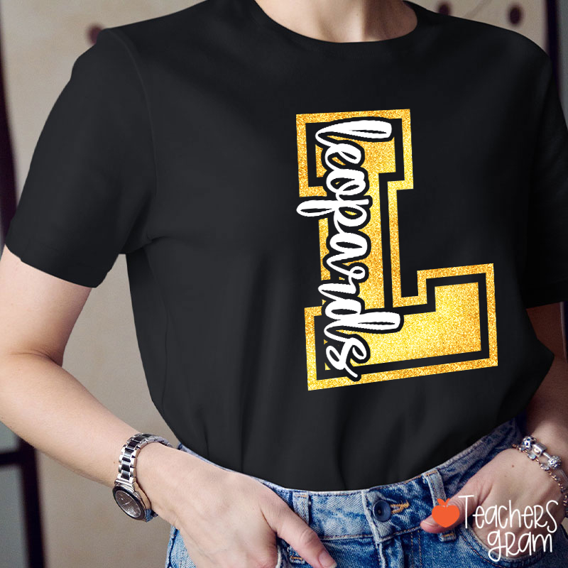 Personalized Glitter Letter And Mascot Teacher T-Shirt