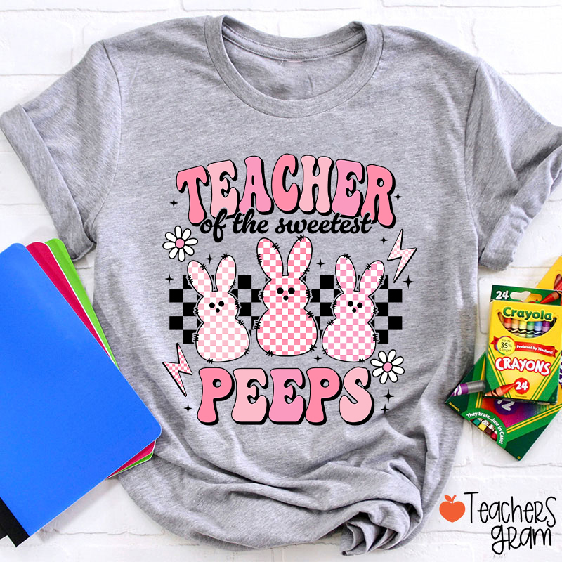 Pink Checkerboard Bunny Teacher Of The Sweetest Peeps Teacher T-Shirt