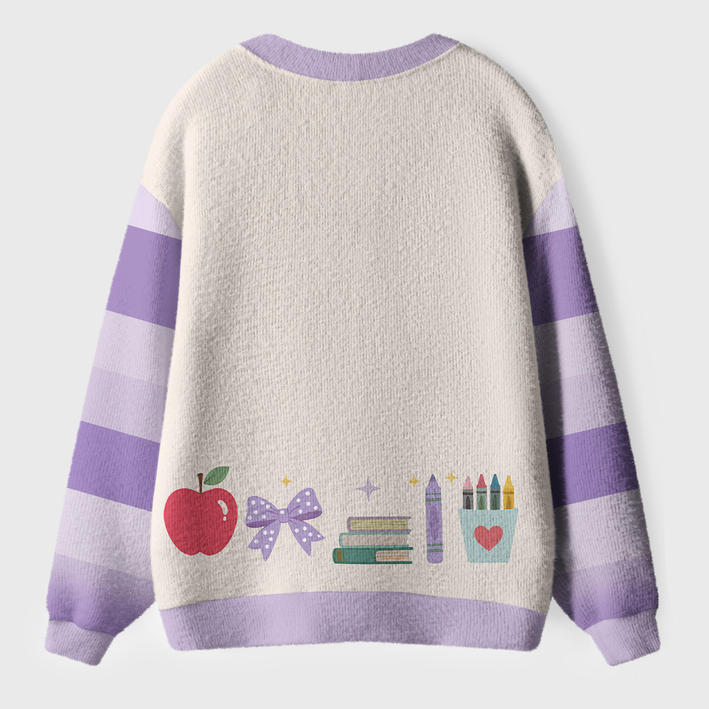 Personalized Name Apple Book Pencil Teacher Ugly Cardigan Sweaters