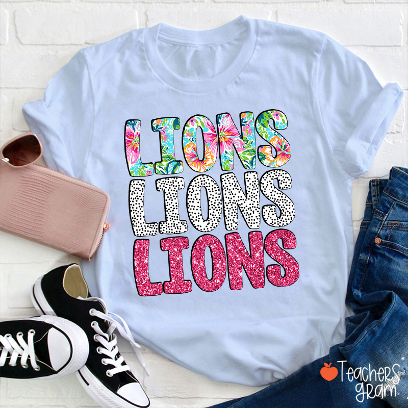 Personalized Mascot Flower Dot Pink Glitter Teacher T-Shirt