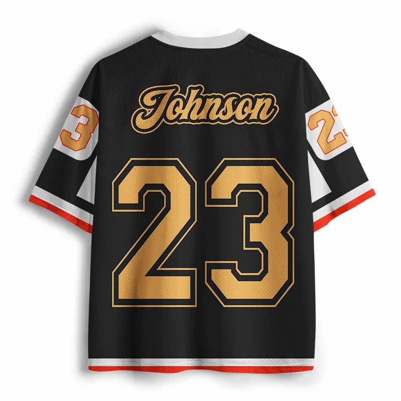 Personalized Name And Number Black Gold Teacher Mesh Jersey