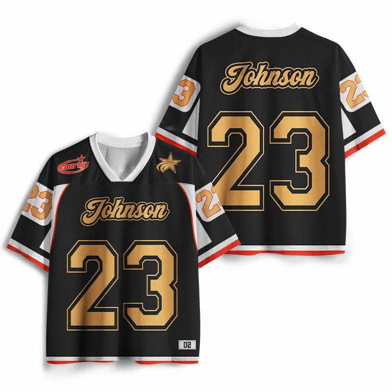 Personalized Name And Number Black Gold Teacher Mesh Jersey