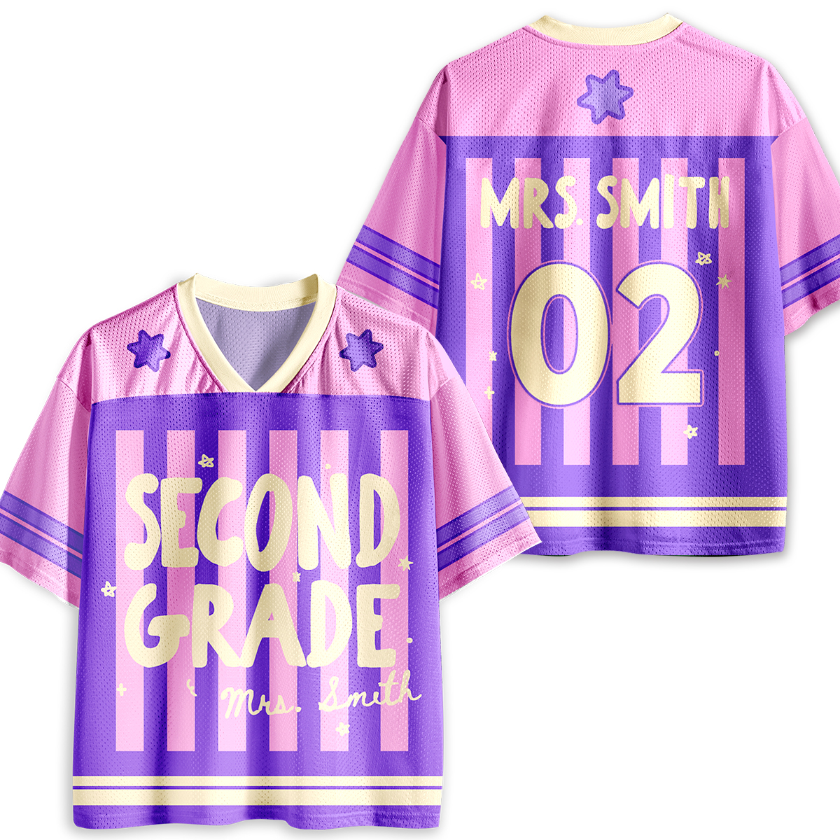 Personalized Grade And Name Preppy Stripes Teacher Mesh Jersey