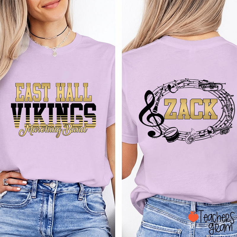 Personalized Band Music Note Mascot Two Sided Teacher T-Shirt