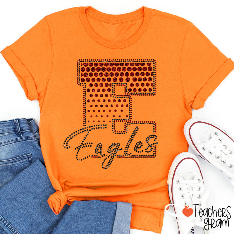 Personalized Mascot Rhinestone Varsity Letter Script Teacher T-Shirt