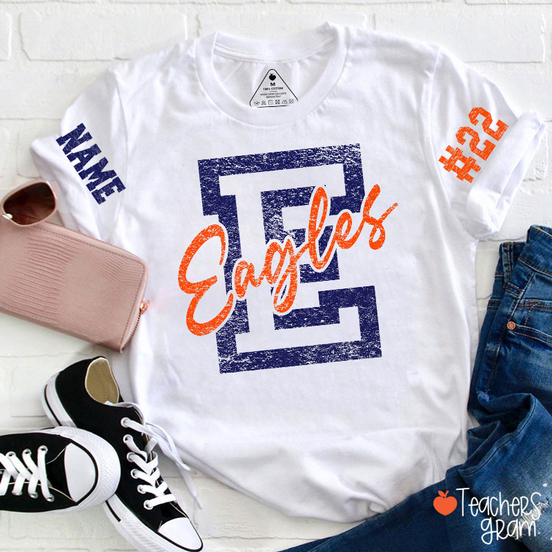 Personalized Mascot Sport Distressed Name Number Teacher T‑Shirt