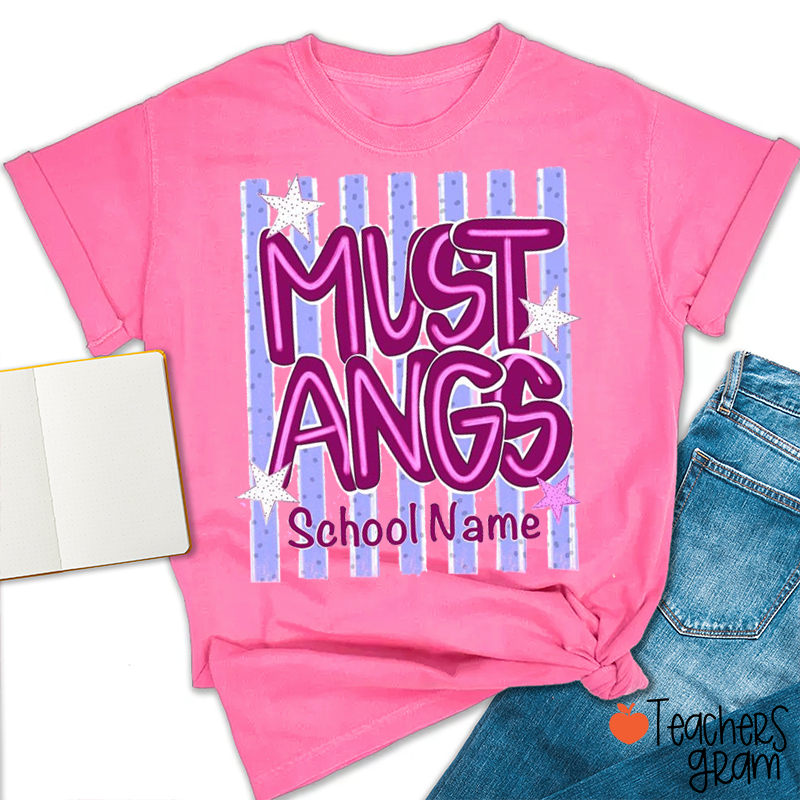 Personalized School Mascot Pastel Stripe Bubble Letter Teacher T-Shirt