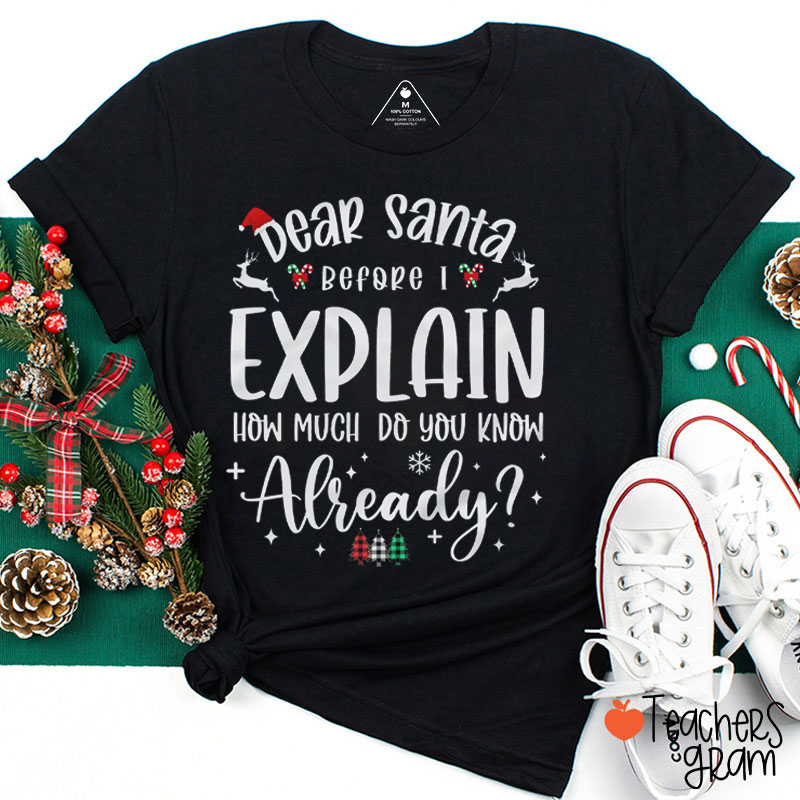 Dear Santa Before I Explain How Much Do You Know Already Teacher T-Shirt