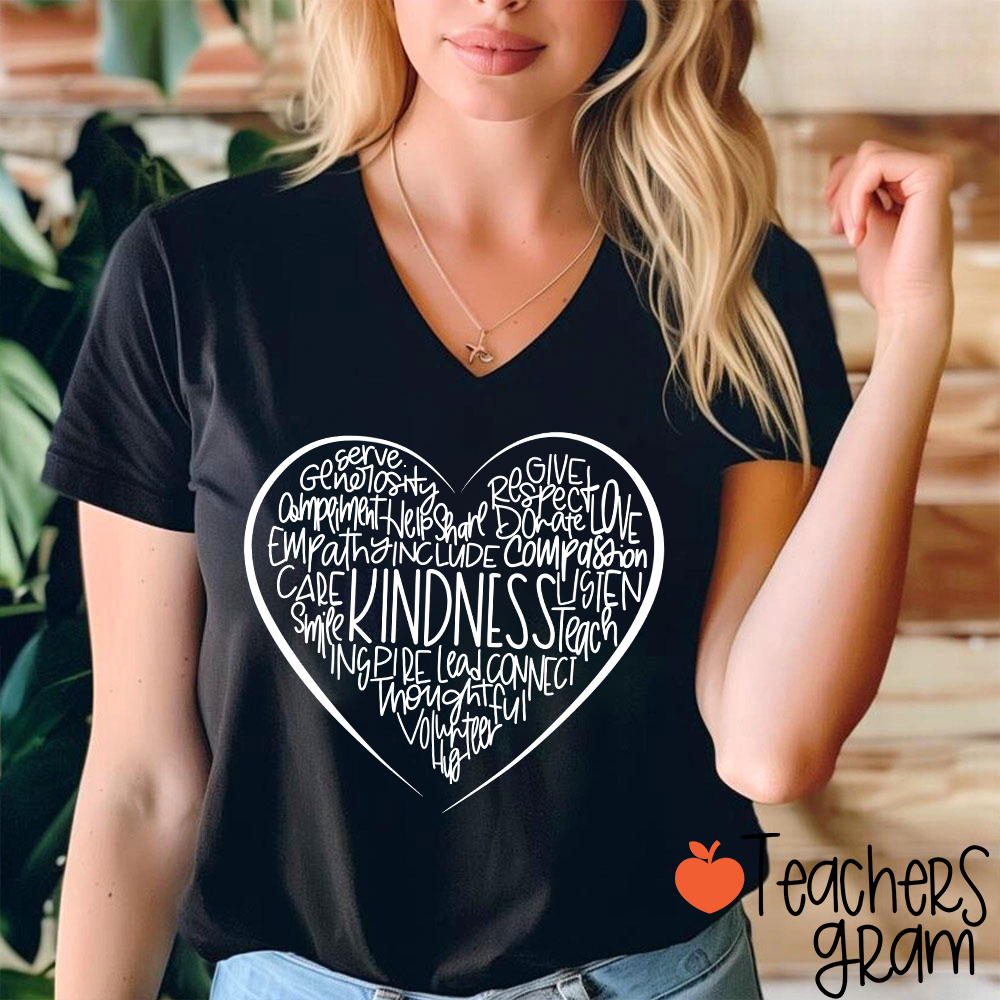 Kindness Teach Smile Teacher Female V-Neck T-Shirt
