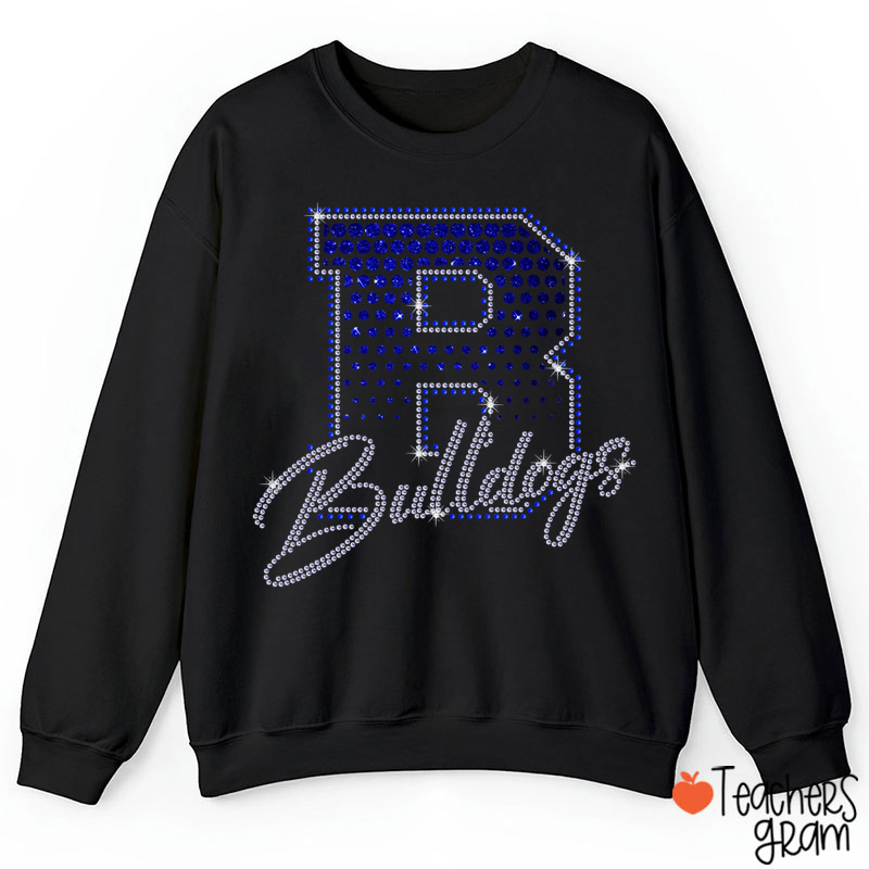 Personalized Mascot Rhinestone Varsity Letter Scrip Teacher Sweatshirt