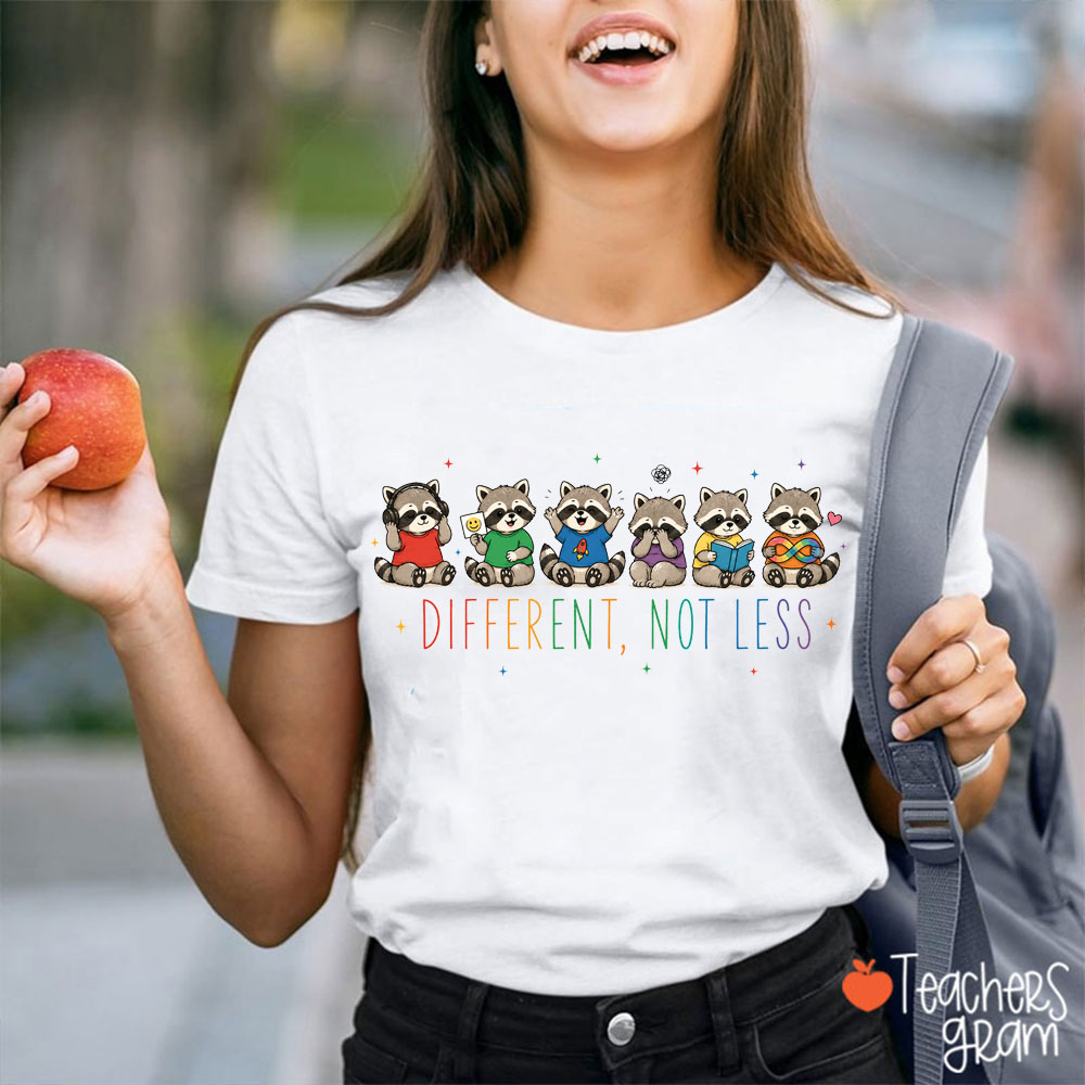 Cute Raccoons Different Not Less Teacher T-Shirt