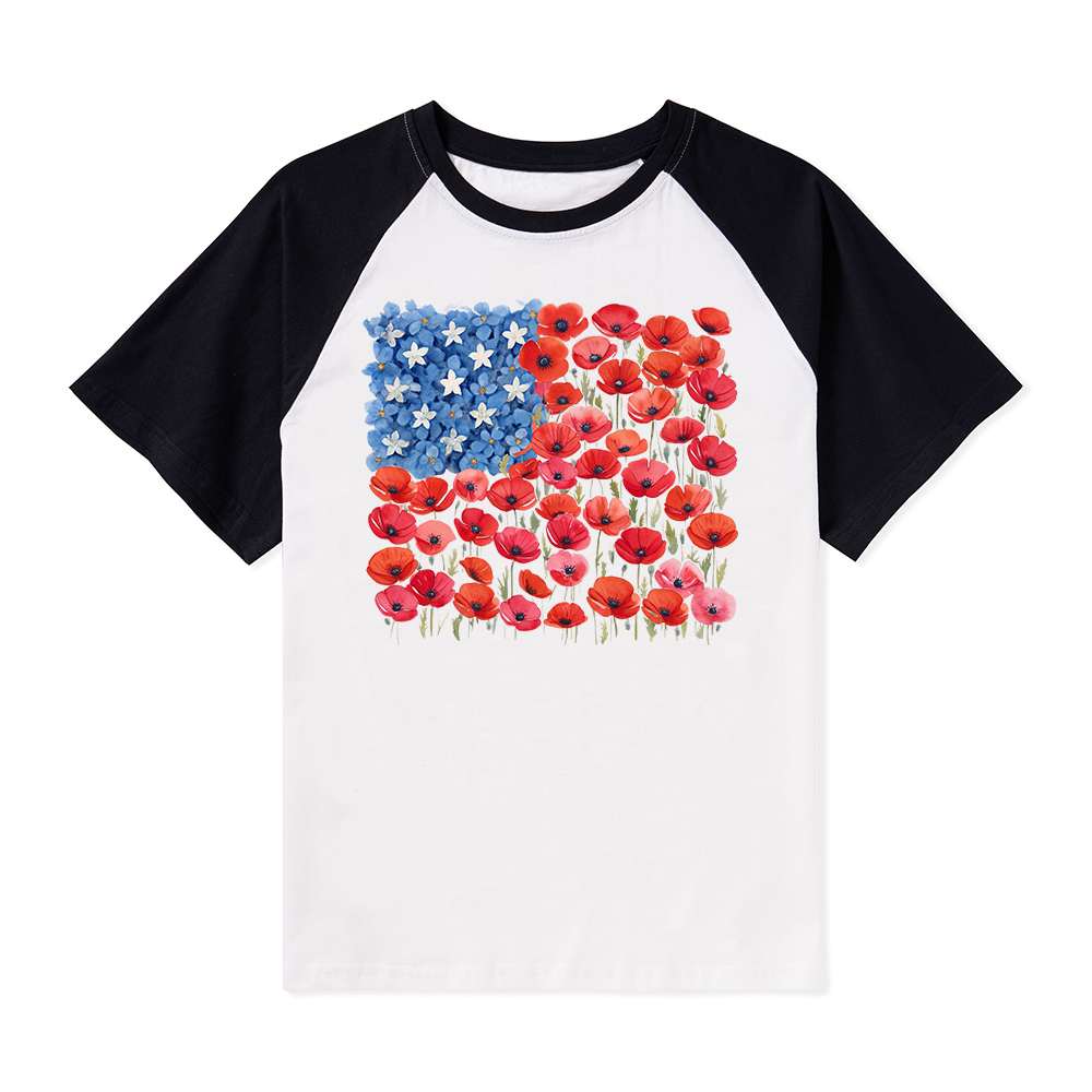 Floral USA Flag 250th Anniversary Teacher Raglan T-Shirt