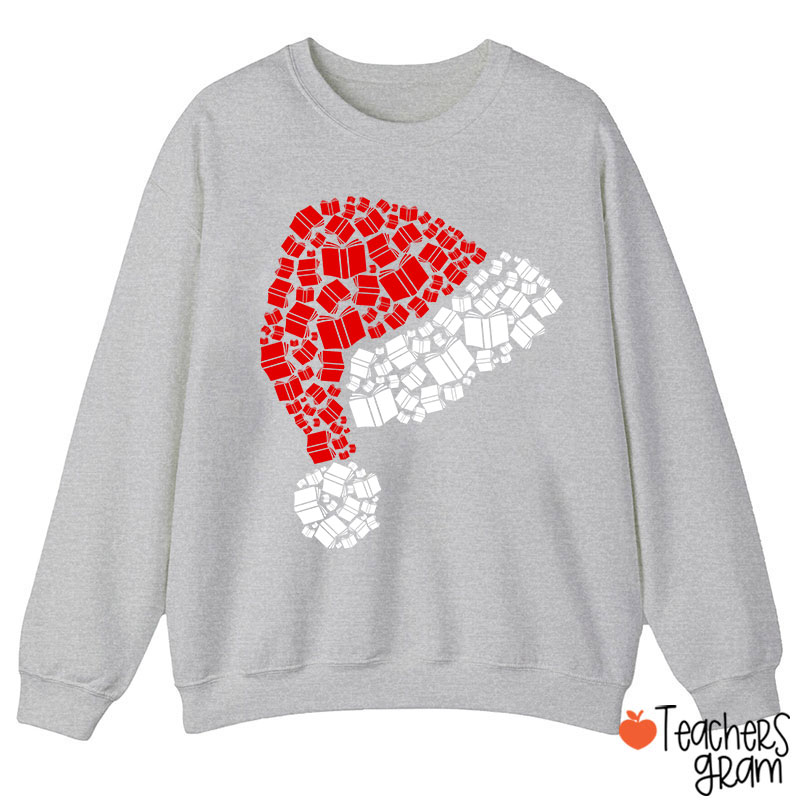 Book Christmas Hat Christmas Teacher Sweatshirt