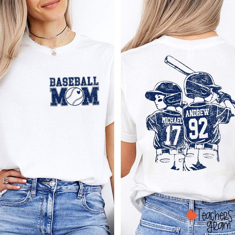 Personalized Baseball Mom Gameday Teacher Two Sided T-Shirt
