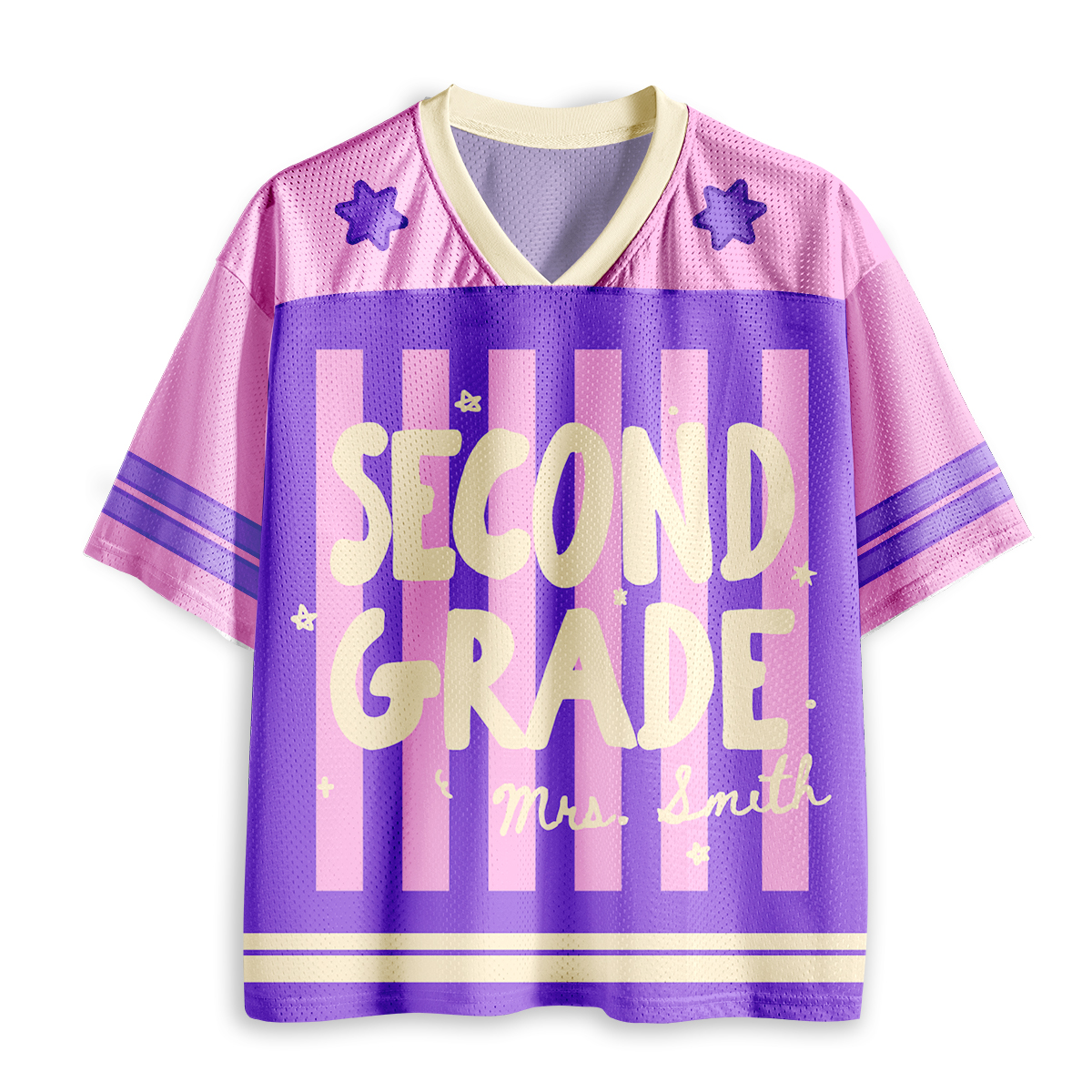 Personalized Grade And Name Preppy Stripes Teacher Mesh Jersey