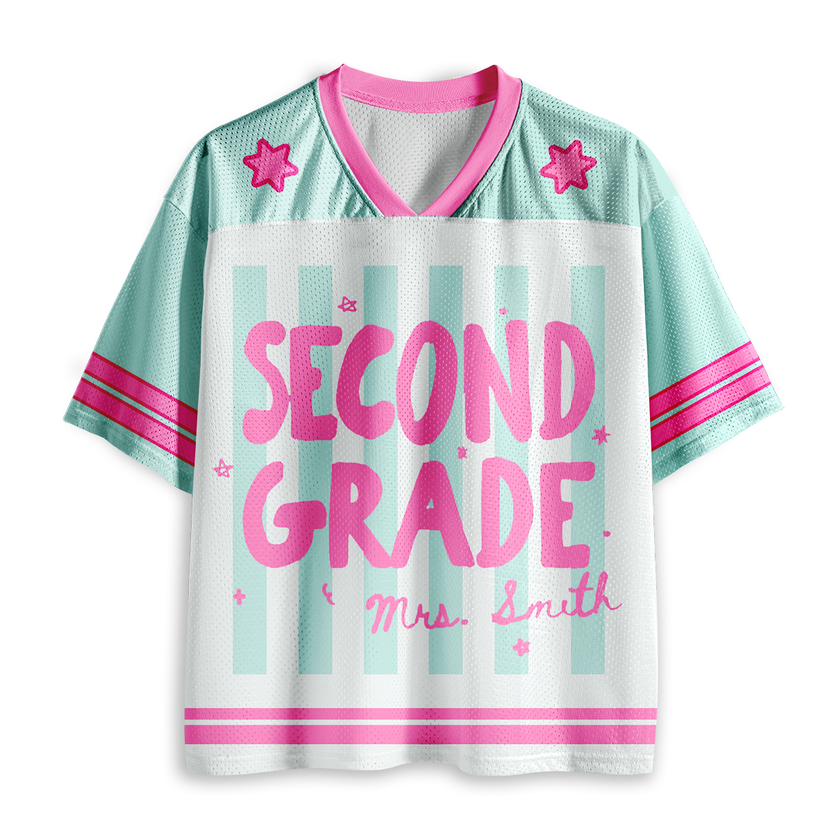 Personalized Grade And Name Preppy Stripes Teacher Mesh Jersey