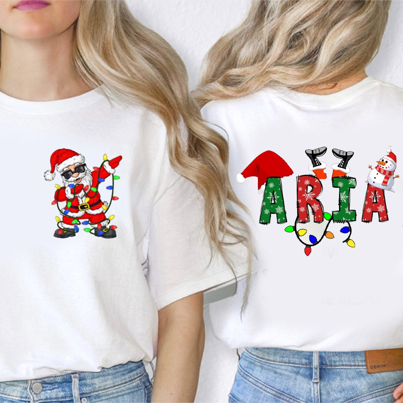 Personalized Name Santa Claus Teacher Two Sided T-Shirt