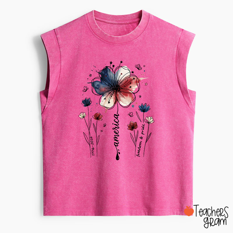 1776-2026 America Freedom And Pride Teacher Washed Tank Top