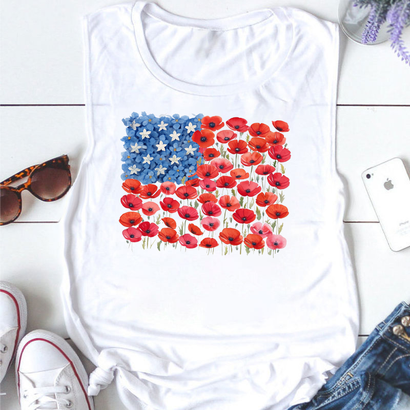Floral USA Flag 250th Anniversary Teacher Tank Top