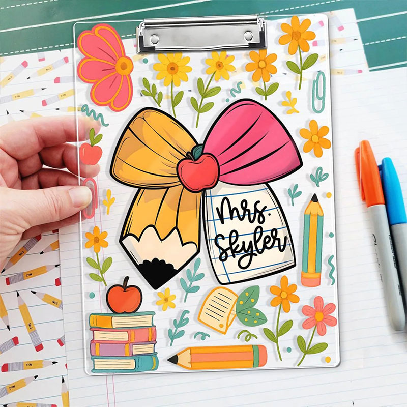 Personalized Name Pencil Bow Tie Teacher Clipboard