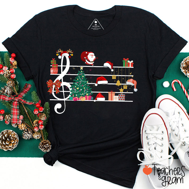 Musical Notes Santa Claus Christmas Tree Teacher T-Shirt