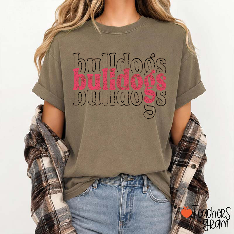 Personalized Mascot Retro Stacked Distressed Text Graphic Teacher T‑Shirt